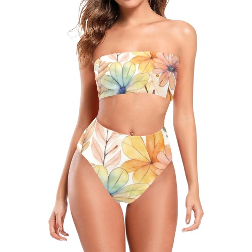 Watercolor Floral 2 Chest Wrap Bikini Swimsuit (Model S36)