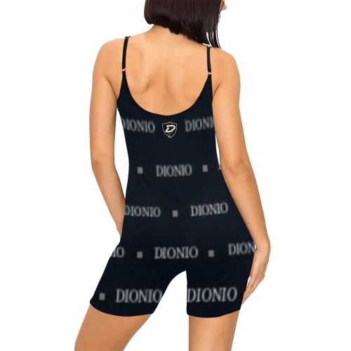 DIONIO Clothing - Women's Short Yoga Bodysuit ( Black Repeat Logo)) Women's Short Yoga Bodysuit