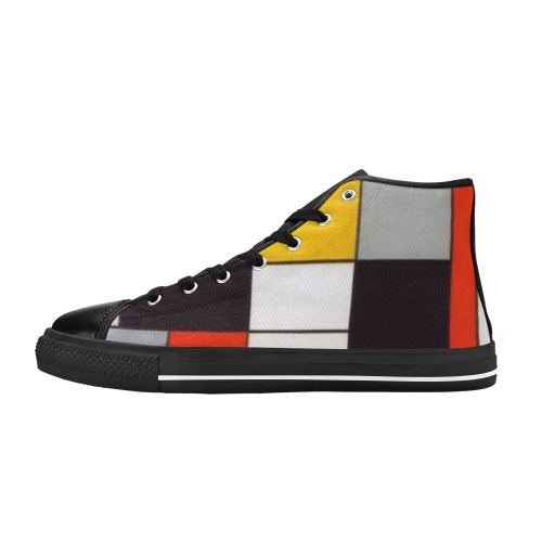 Composition A by Piet Mondrian High Top Canvas Shoes for Kid (Model 017)