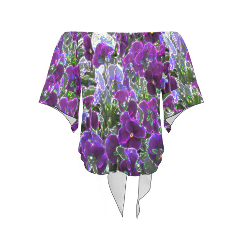 Field Of Purple Flowers 8420 Off Shoulder Knot Front Blouse (Model T71)