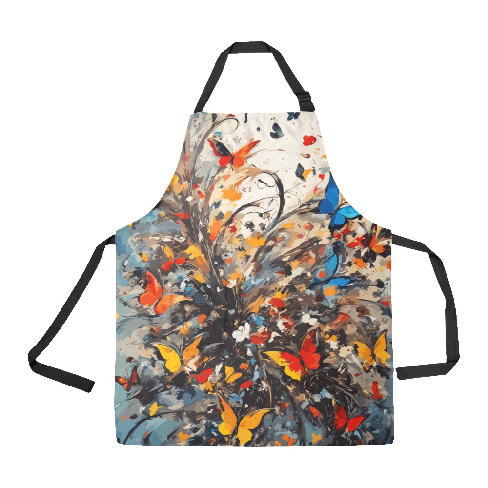 Beautiful colorful butterflies and abstract plants All Over Print Apron