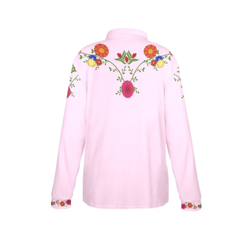Flowers on the Vine Row / Pink Women's Long Sleeve Polo Shirt (Model T73)