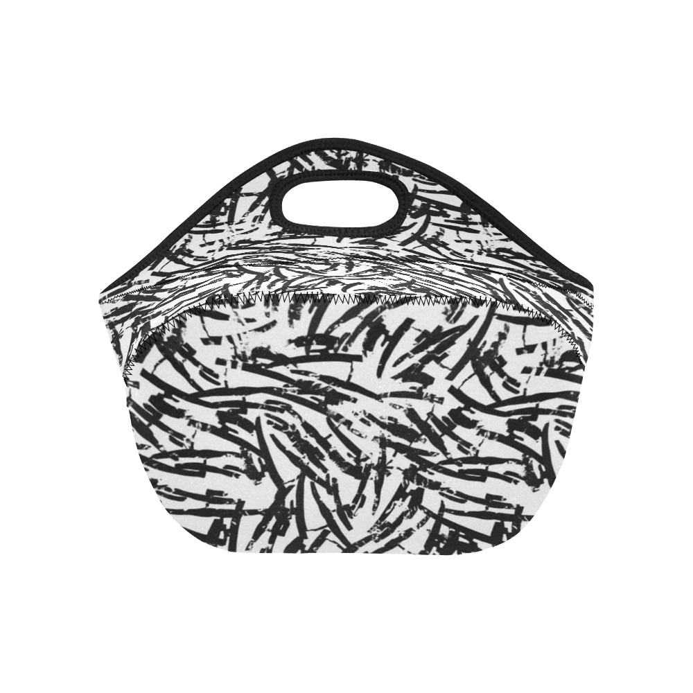 Brush Stroke Black and White Neoprene Lunch Bag/Small (Model 1669)