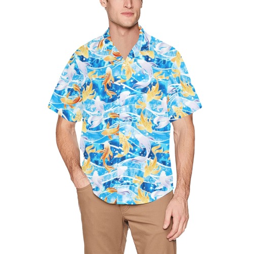 KOI FISH 001 Hawaiian Shirt with Chest Pocket (Model T58)