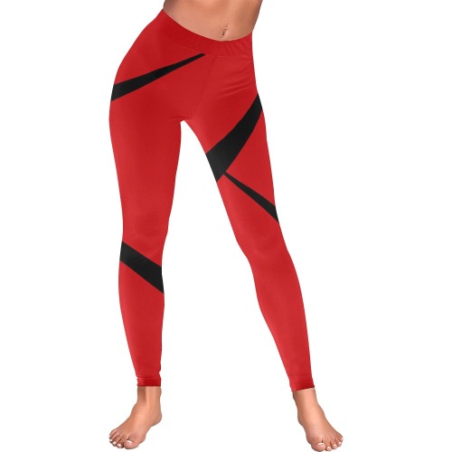 Sexy Red and Black Women's Low Rise Leggings (Invisible Stitch) (Model L05)