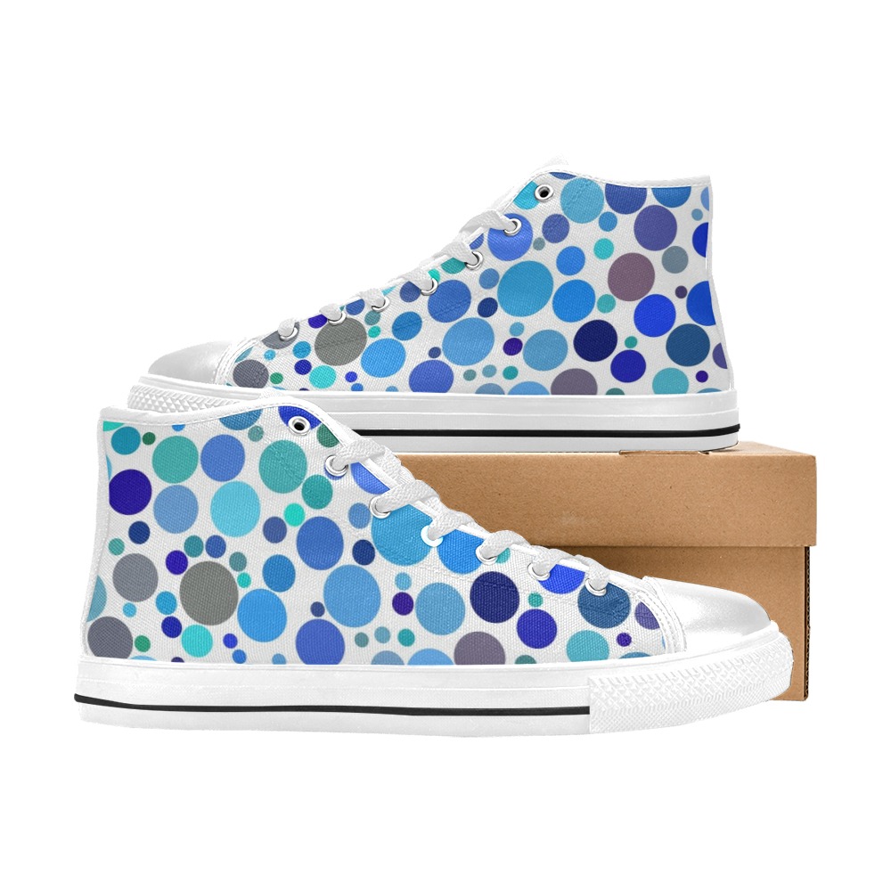 Purple and Blue Polka Dots High Top Canvas Shoes for Kid (Model 017)