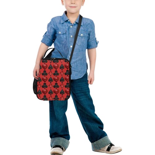 Black Red Playing Card Shapes / Red All Over Print Crossbody Lunch Bag for Kids (Model 1722)