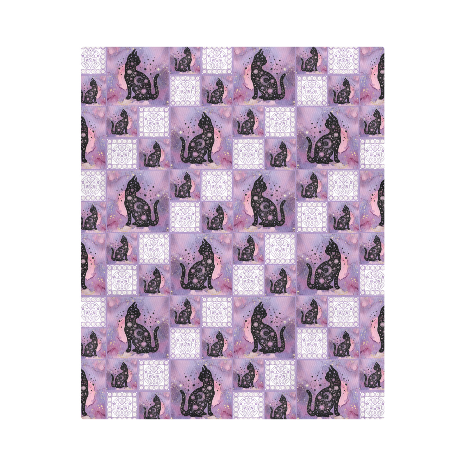 Purple Cosmic Cats Patchwork Pattern Duvet Cover 86"x70" ( All-over-print)