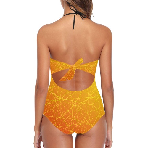 Orange line Lace Band Embossing Swimsuit (Model S15)