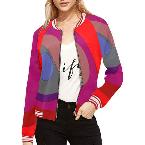 Red Abstract 714 All Over Print Bomber Jacket for Women (Model H21)