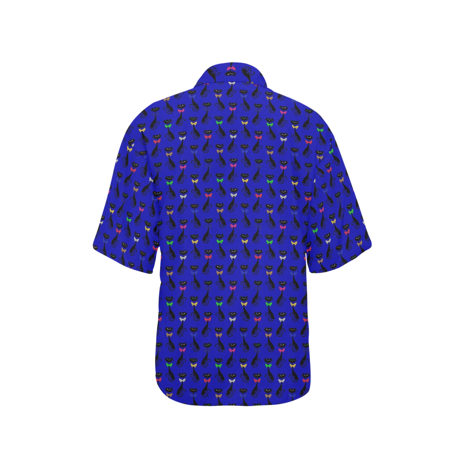 Black Cats Wearing Bow Ties - Blue All Over Print Hawaiian Shirt for Women (Model T58)