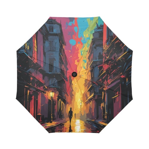 Night street of a dark fantasy city colorful art Auto-Foldable Umbrella (Model U04)