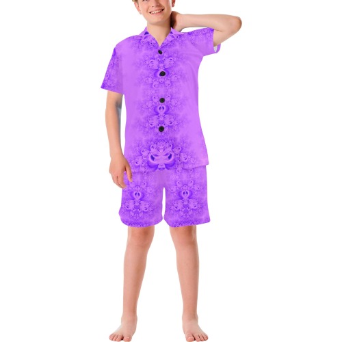 Purple Lilacs Frost Fractal Big Boys' V-Neck Short Pajama Set