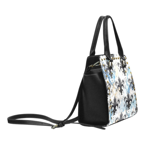 Fleur di Lis Black and Blue Rivet Shoulder Handbag (Model 1645)