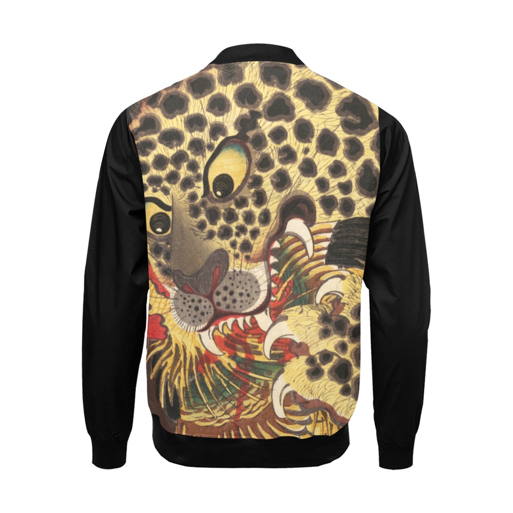 The-Tiger-of-Ryōkoku - Japanese Leopard Eating Chicken Print Jacket - Ancient Anime All Over Print Bomber Jacket for Men (Model H19)