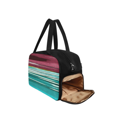 Abstract Red And Turquoise Horizontal Stripes Fitness Handbag (Model 1671)