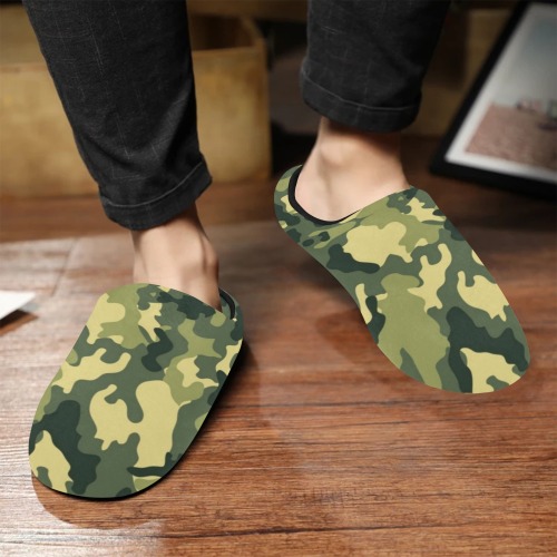 Camouflage Pop Art by Nico Bielow Men's Non-Slip Cotton Slippers (Model 0602)