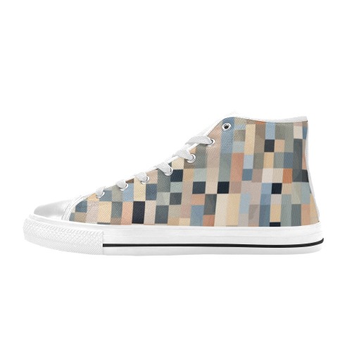 Checkered pattern of rectangular and square shapes Women's Classic High Top Canvas Shoes (Model 017)
