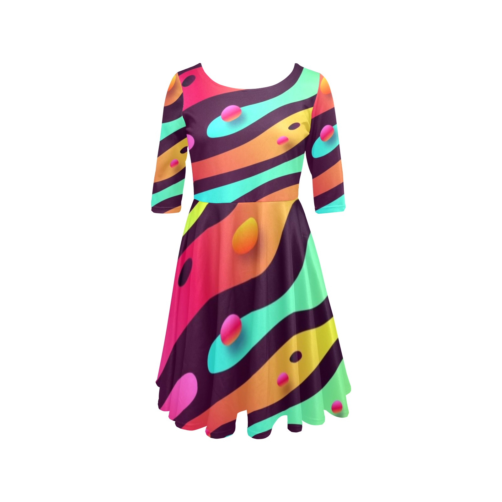 Abstract  Art Collectable Fly Half Sleeve Skater Dress (Model D61)