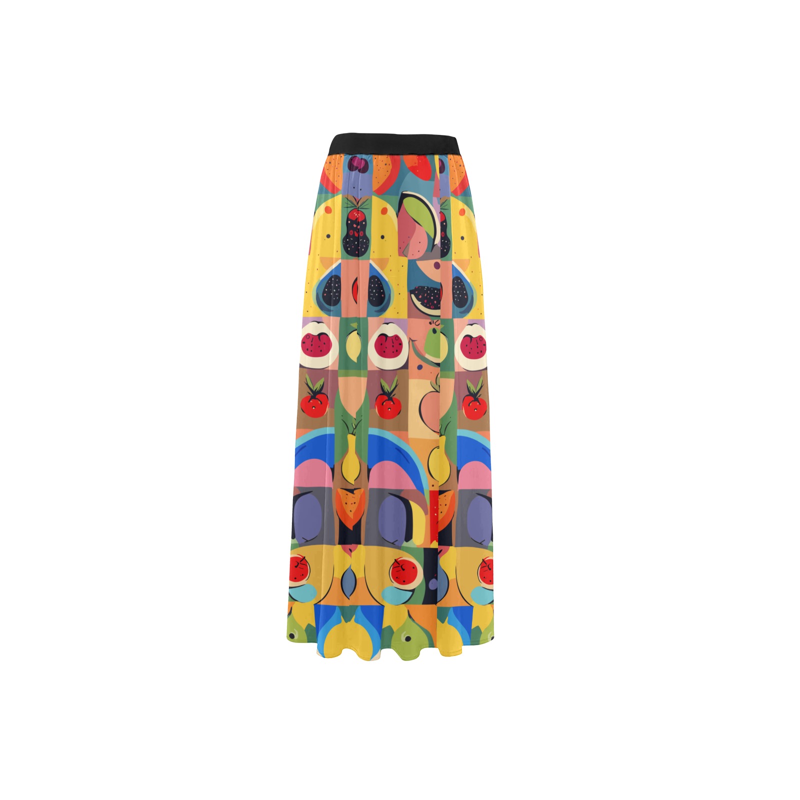 Checkered pattern of colorful fruits. Funny art. High Slit Long Beach Dress (Model S40)