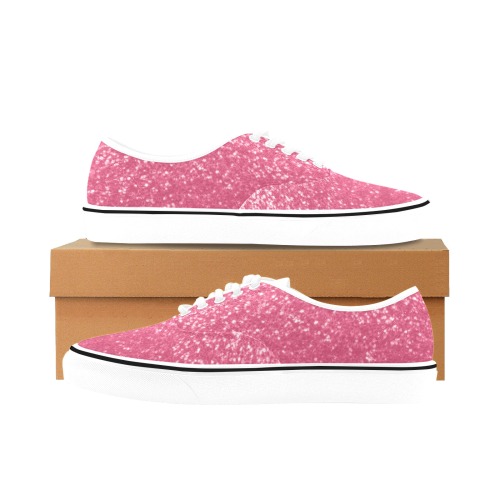 Magenta light pink red faux sparkles glitter Classic Women's Canvas Low Top Shoes (Model E001-4)