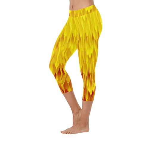 Fire and Flames Pattern Women's Low Rise Capri Leggings (Invisible Stitch) (Model L08)