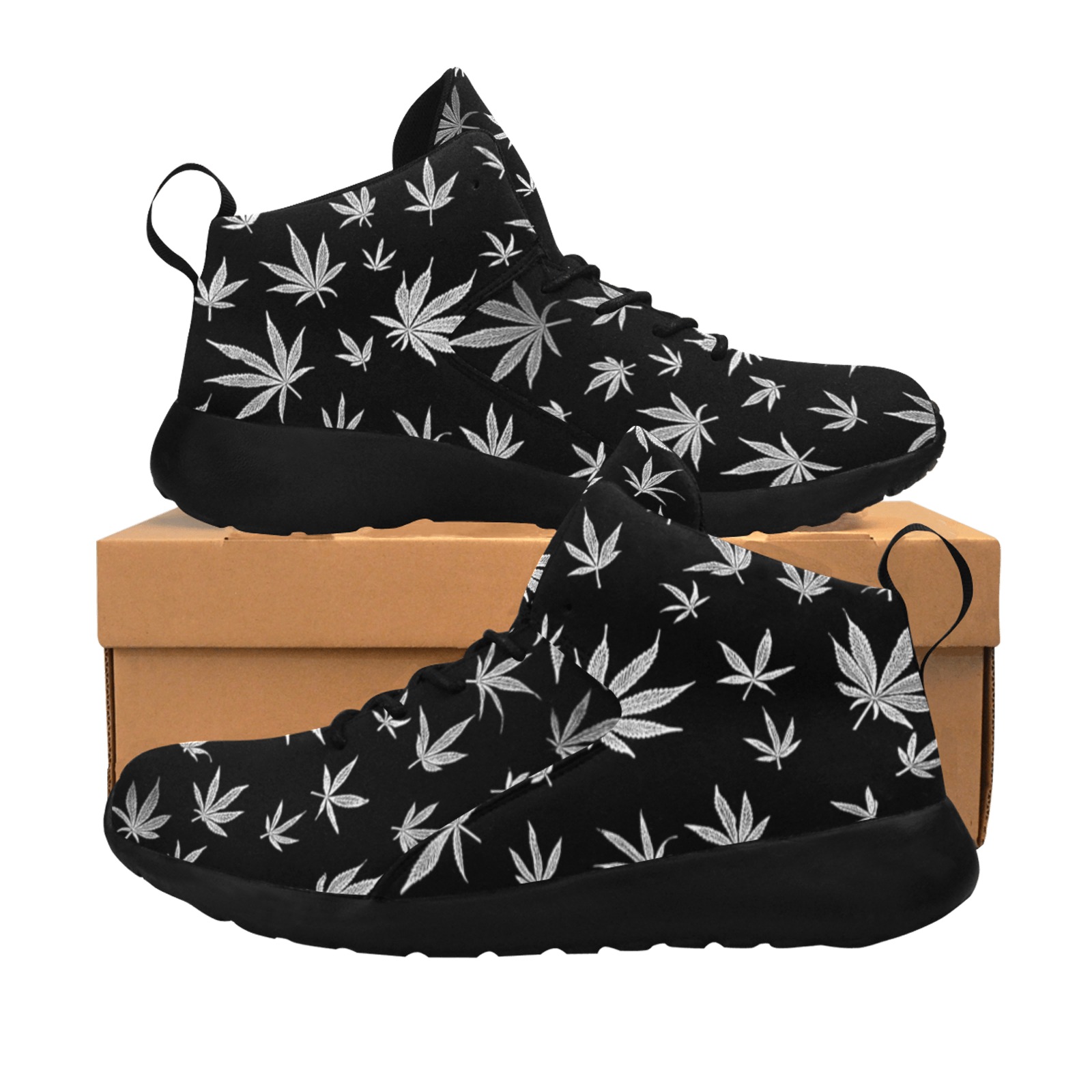 Black and White Marijuana Women's Chukka Training Shoes (Model 57502)