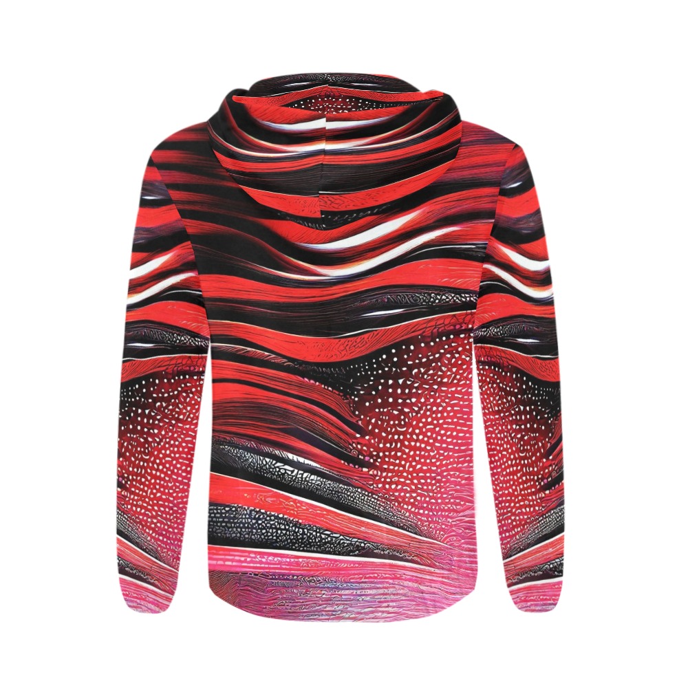 red and black pattern wave pattern All Over Print Full Zip Hoodie for Men (Model H14)