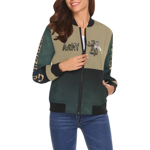 Army Collectable Fly All Over Print Bomber Jacket for Women (Model H19)