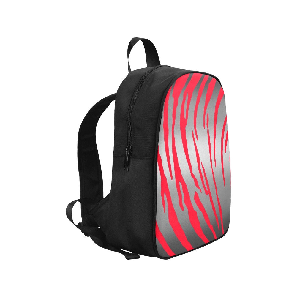 Silver Tiger Stripes Red Fabric School Backpack (Model 1682) (Medium)