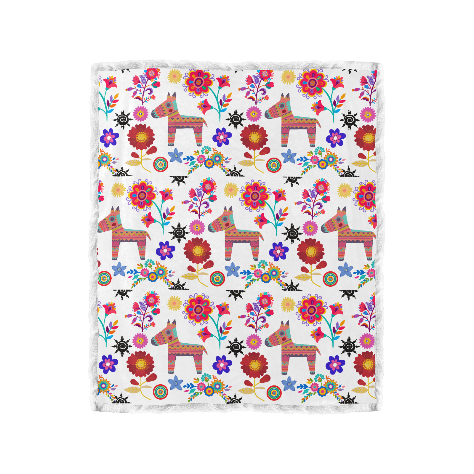 Alpaca Pinata and Flowers Double Layer Short Plush Blanket 50"x60"