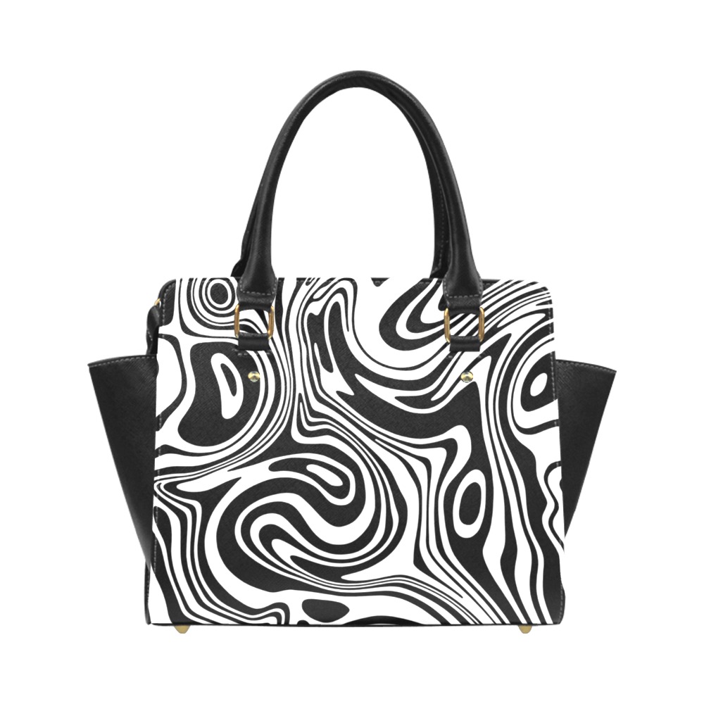 Black and White Marble Classic Shoulder Handbag (Model 1653)