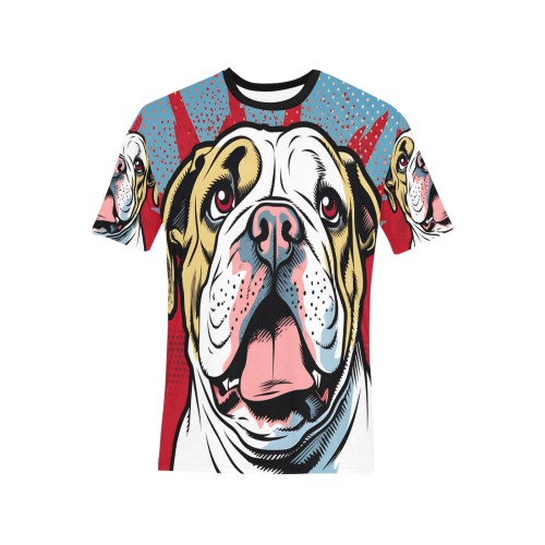 Bulldog Pop Art Men's All Over Print T-Shirt (Solid Color Neck) (Model T63)