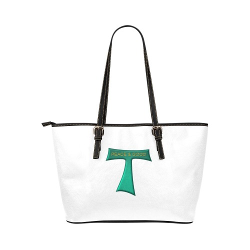 Franciscan Tau Cross Peace and Good Green Steel Metallic Leather Tote Bag/Small (Model 1651)