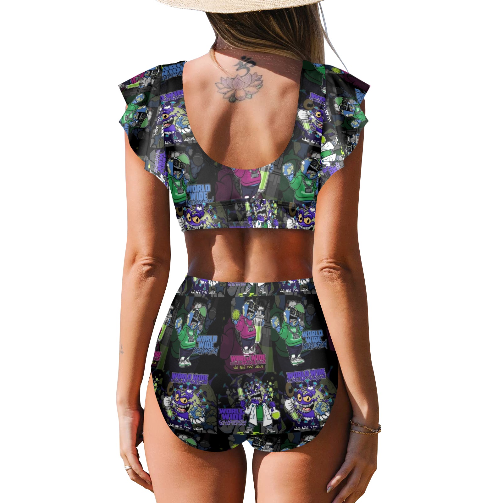 wwcfam Women's Ruffle Sleeve Bikini Swimsuit (Model S42)