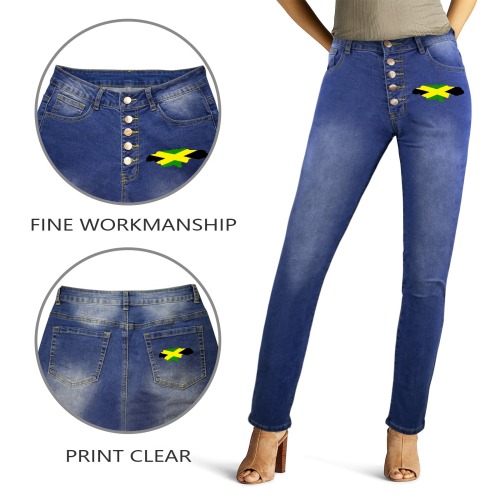 Jamaican Flag Map Women's Jeans (Front&Back Printing)