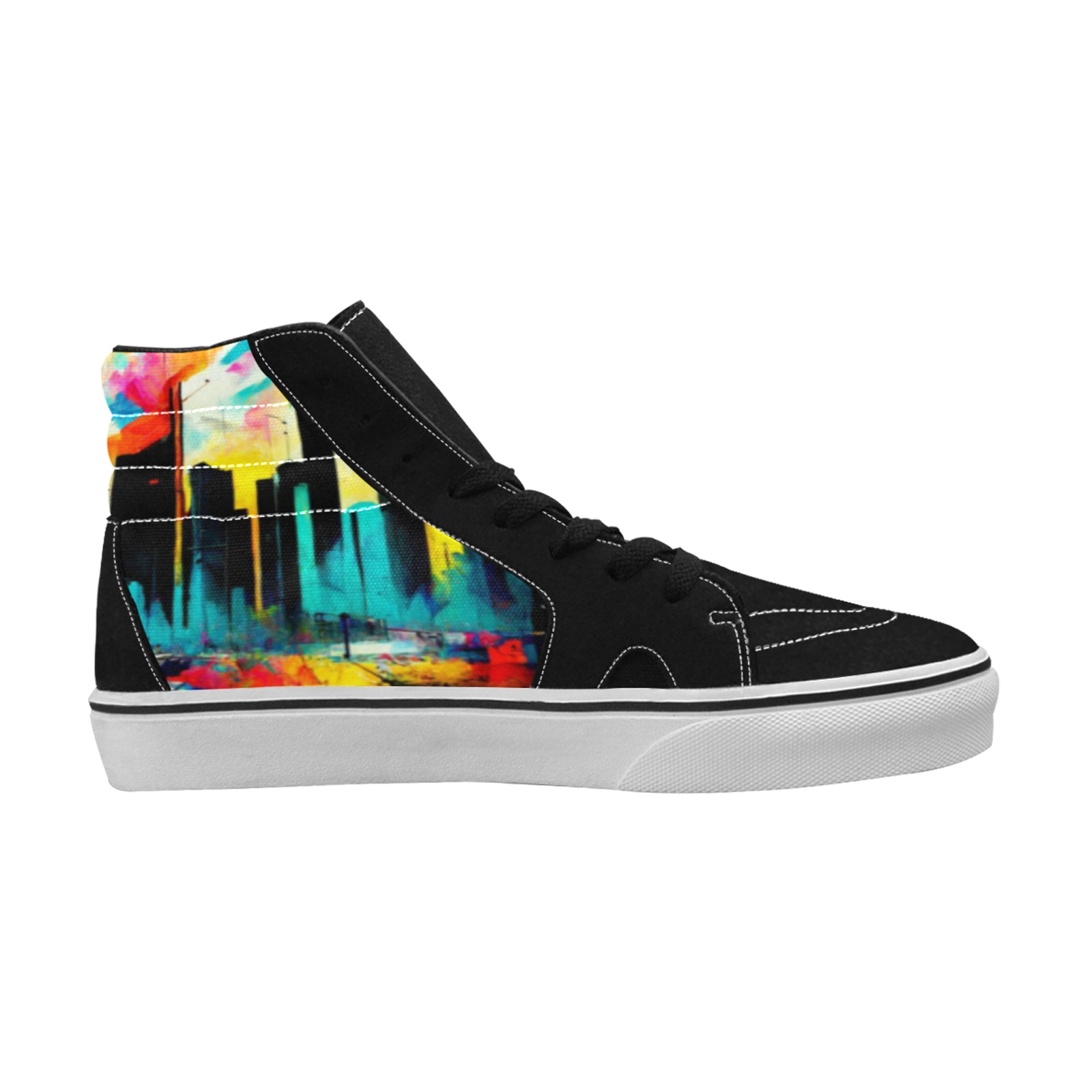 colourful graffiti street Men's High Top Skateboarding Shoes (Model E001-1)