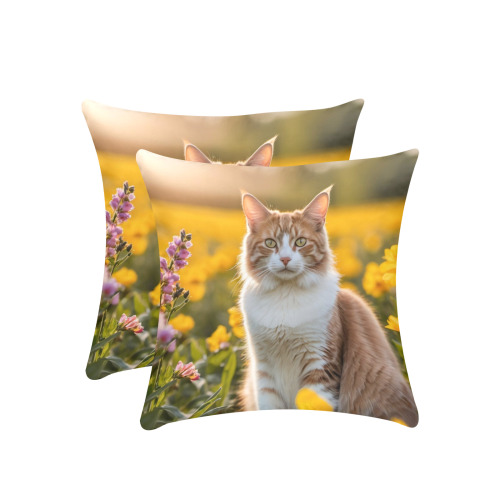 cat in spring Peach Skin Pillowcase 16"x16" (One Side&Pack of 2)