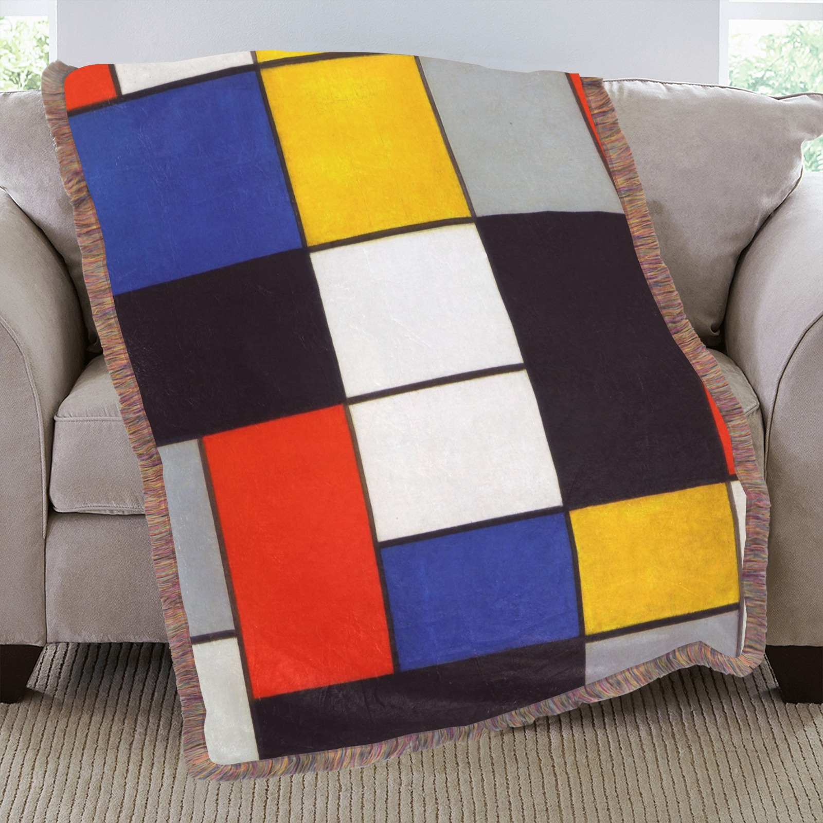 Composition A by Piet Mondrian Ultra-Soft Fringe Blanket 40"x50" (Mixed Green)