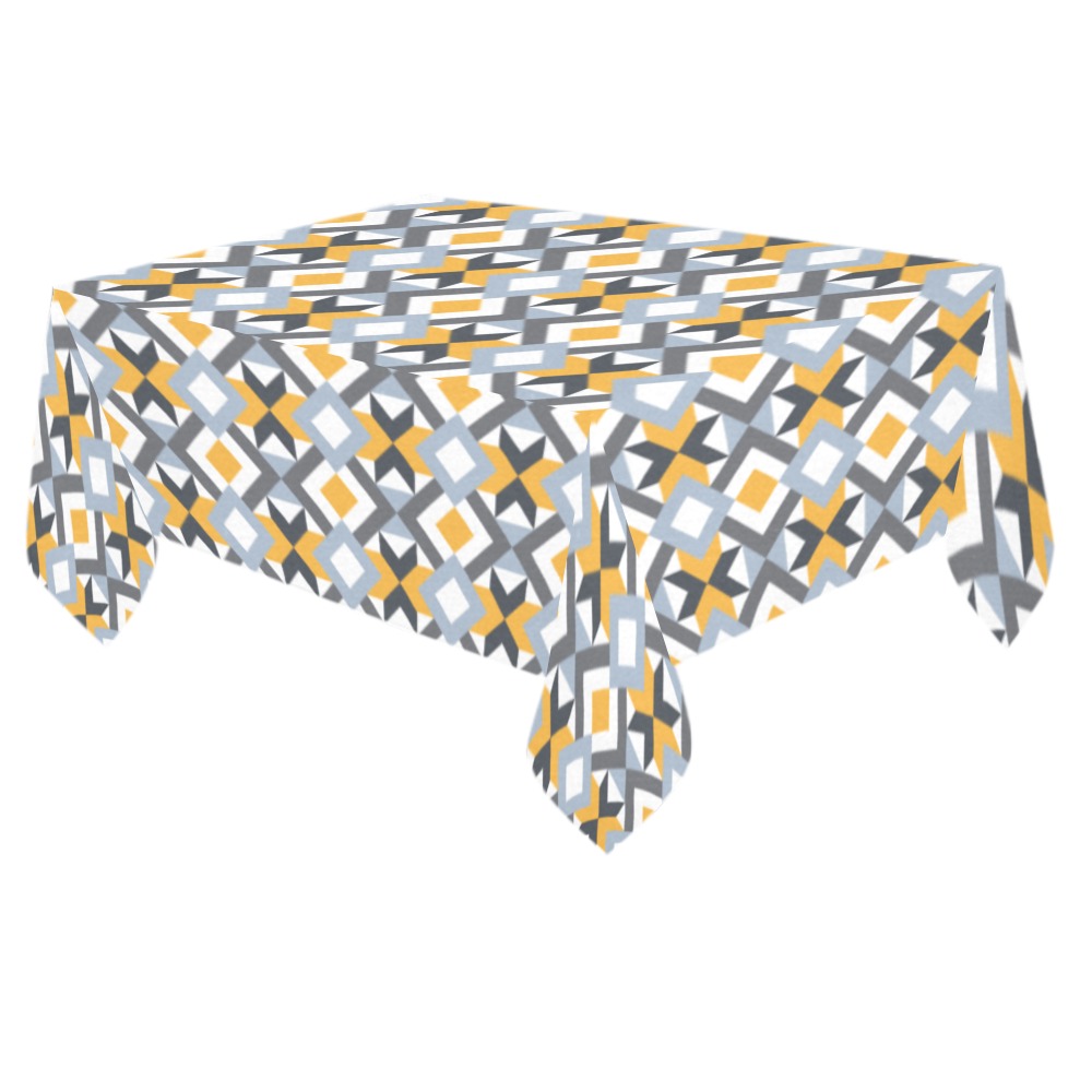 Retro Angles Abstract Geometric Pattern Cotton Linen Tablecloth 60"x 84"