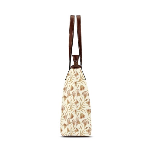 Papyrus and lotus blockprint Shoulder Tote Bag (Model 1646)