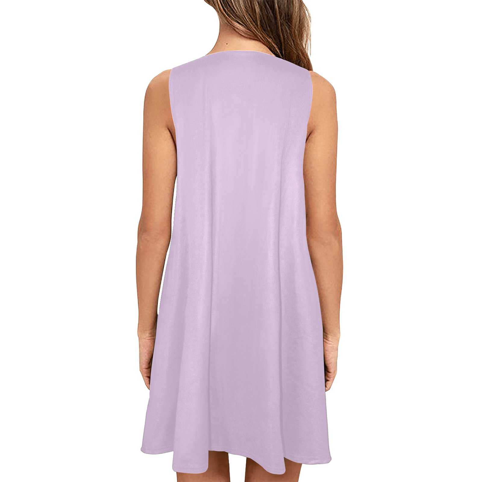 Patchwork Heart Teddy Lavender Sleeveless A-Line Pocket Dress (Model D57)
