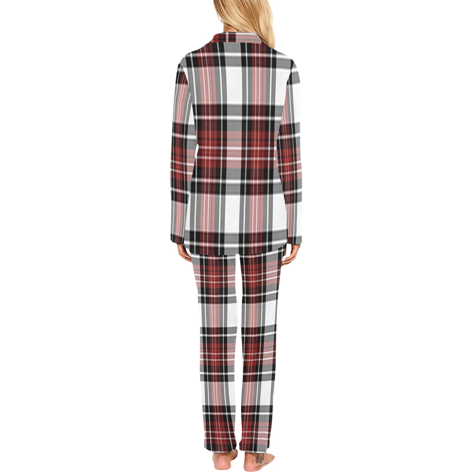 Red Black Plaid Women's Long Pajama Set