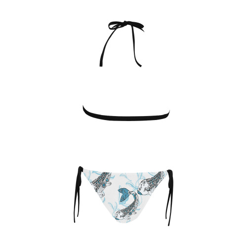 Koi chinese carp hand drown doodle pattern Buckle Front Halter Bikini Swimsuit (Model S08)