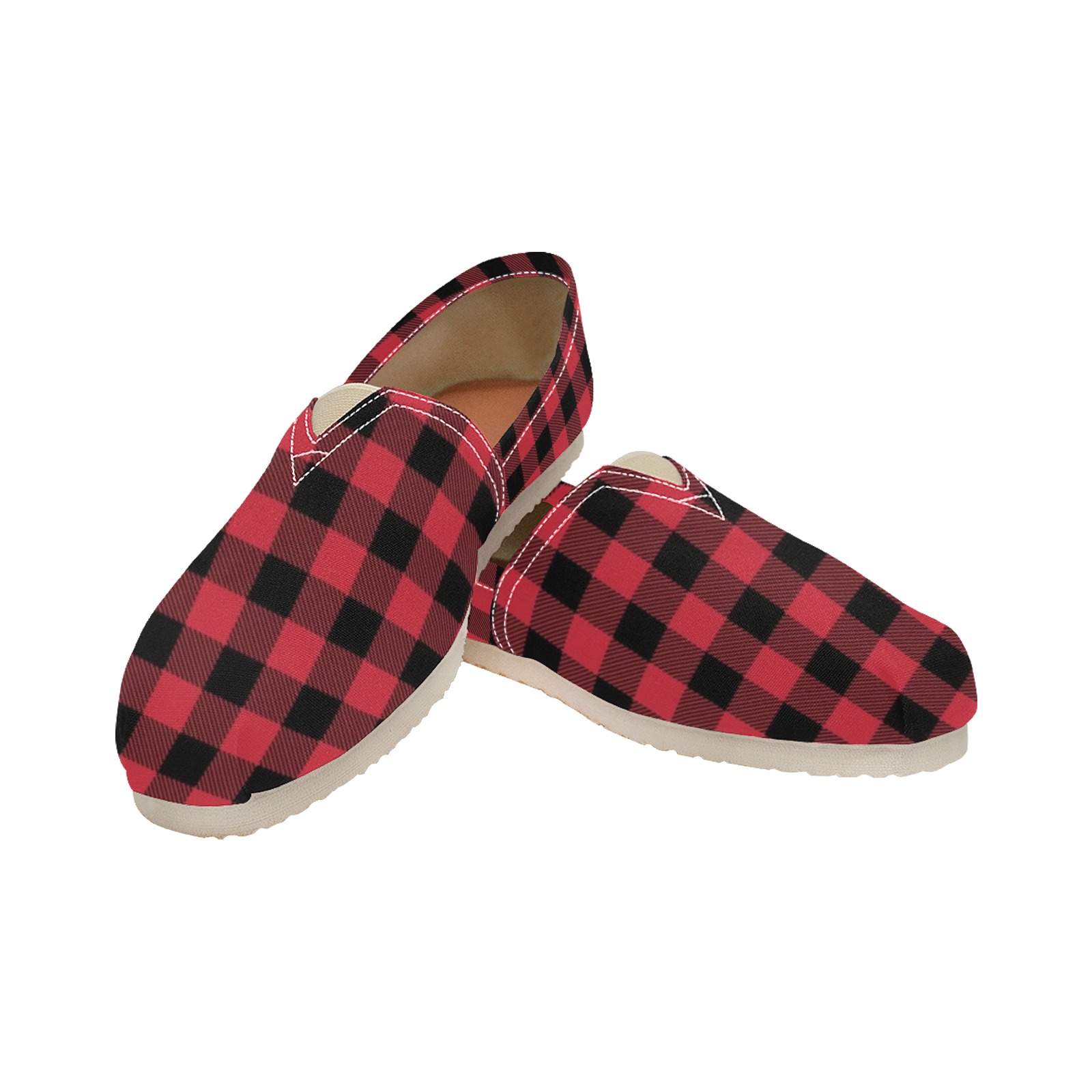 Red and Black Buffalo Print Women's Classic Canvas Slip-On (Model 1206)