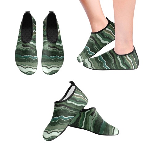 Camo brushstrokes green 3 Women's Slip-On Water Shoes (Model 056)