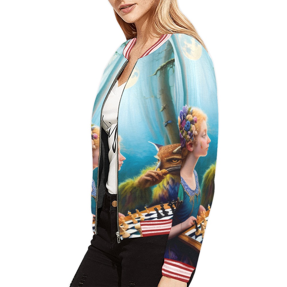 The Call of the Game 6_vectorized All Over Print Bomber Jacket for Women (Model H21)