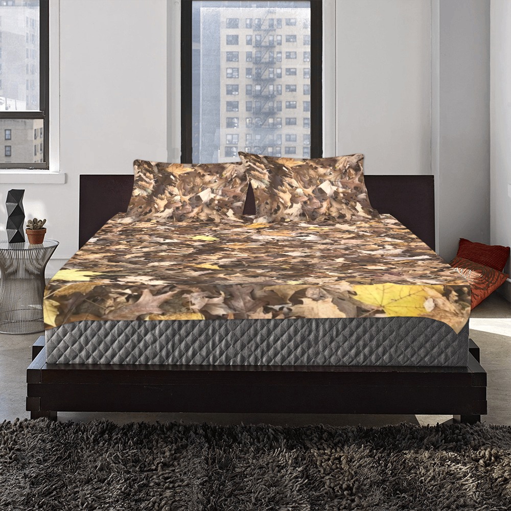 HoneySuckle Design Autumn Brown Leaves 3-Piece Bedding Set