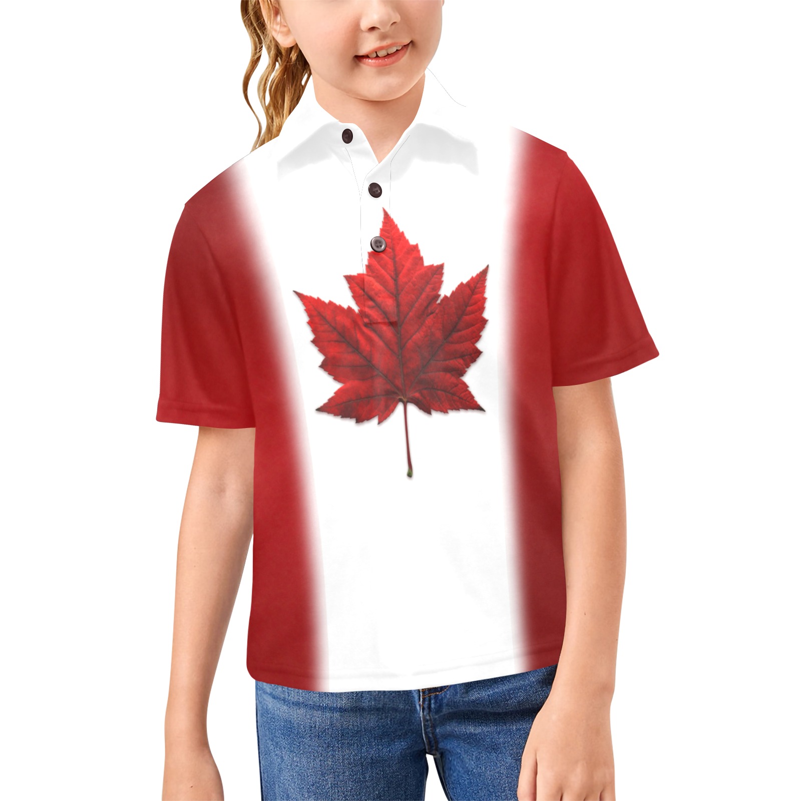 Girls Canada Flag Team Golf Shirts Big Girls' All Over Print Polo Shirt (Model T55)