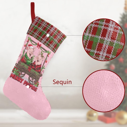 Merry Pigmas Sequin Christmas Stocking